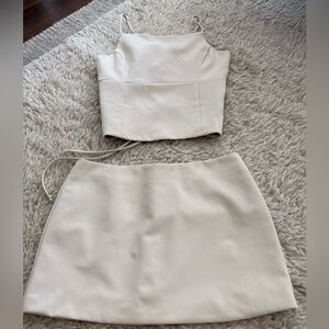 Forever 21 Cream Lace-Up Mini Skirt Set